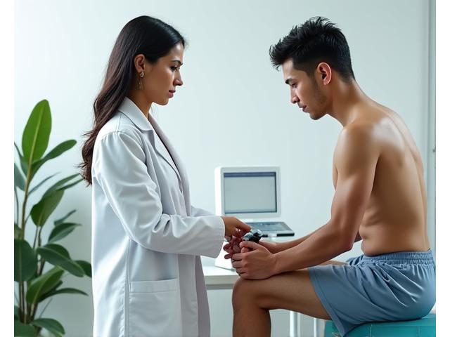 Profesional de Pyra Strength realizando una medición de bioimpedancia a un atleta.