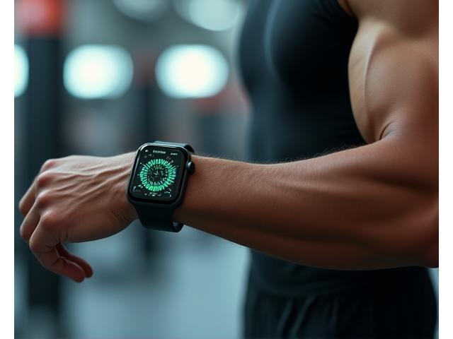 Un atleta usando un avanzado dispositivo wearable para monitorear su hidratación y electrolitos en tiempo real durante el ejercicio.