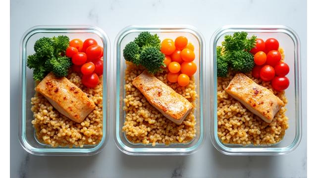Comidas preparadas en recipientes para meal prep