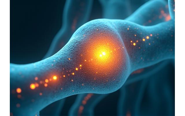 Visualización científica de las vías metabólicas del cuerpo, diferenciando la quema de grasas y carbohidratos en una célula muscular.