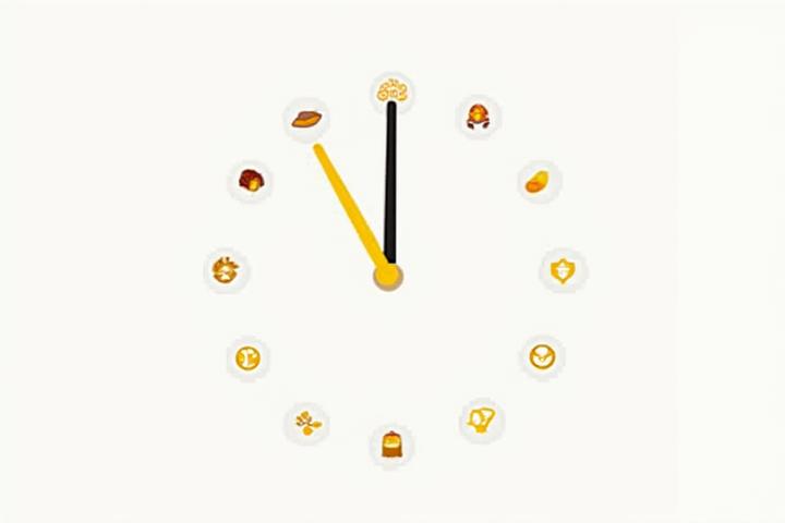 Reloj con representaciones gráficas de alimentos en diferentes horas del día para el timing de nutrientes