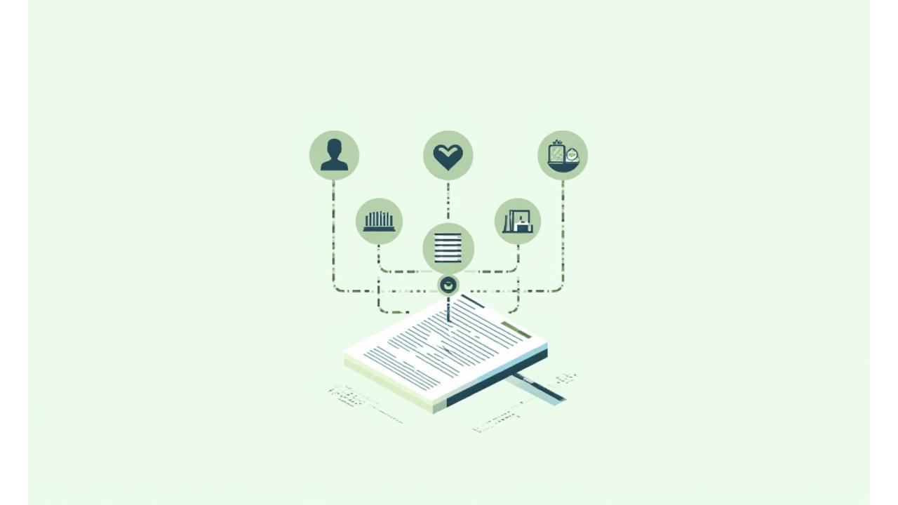 Iconos que representan diferentes tipos de datos: un perfil de usuario, un corazón para salud, un gráfico de nutrición y un teléfono para contacto, mostrando un proceso de recolección de datos organizado.