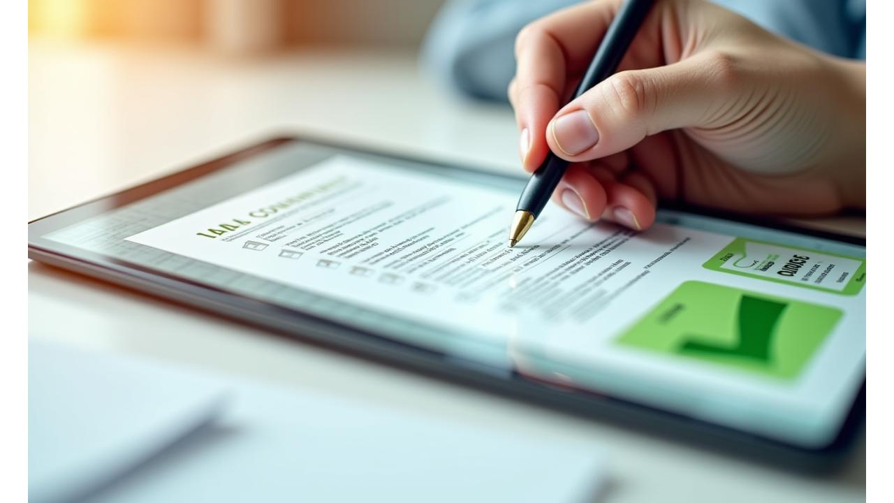 Una mano sosteniendo un documento legal simbolizando los derechos del individuo, con un formulario estilizado y un ícono de aprobación, representando facilidad y claridad en el ejercicio de derechos.